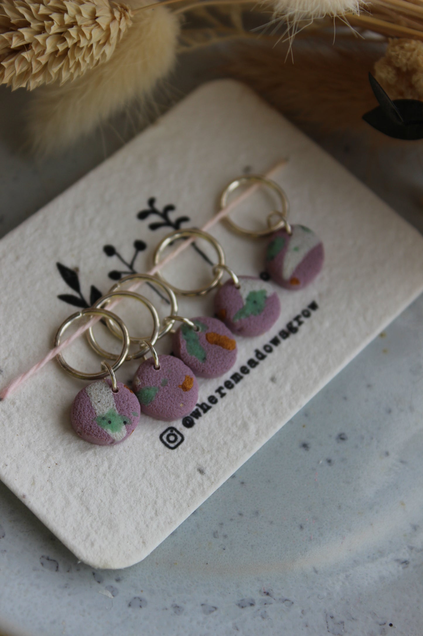 Purple Abstract Polymer Clay Stitchmarker Set