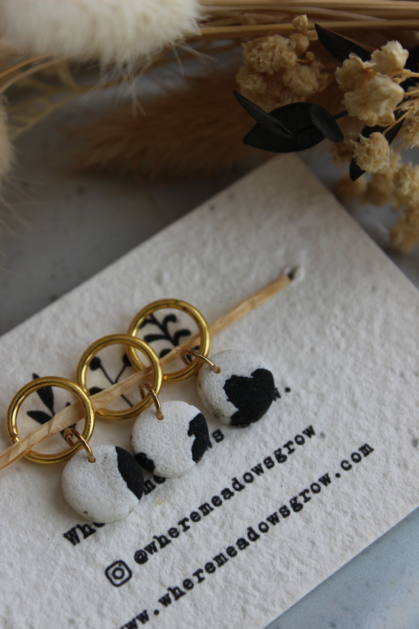 Black and white Polymer Clay Stitchmarker Set