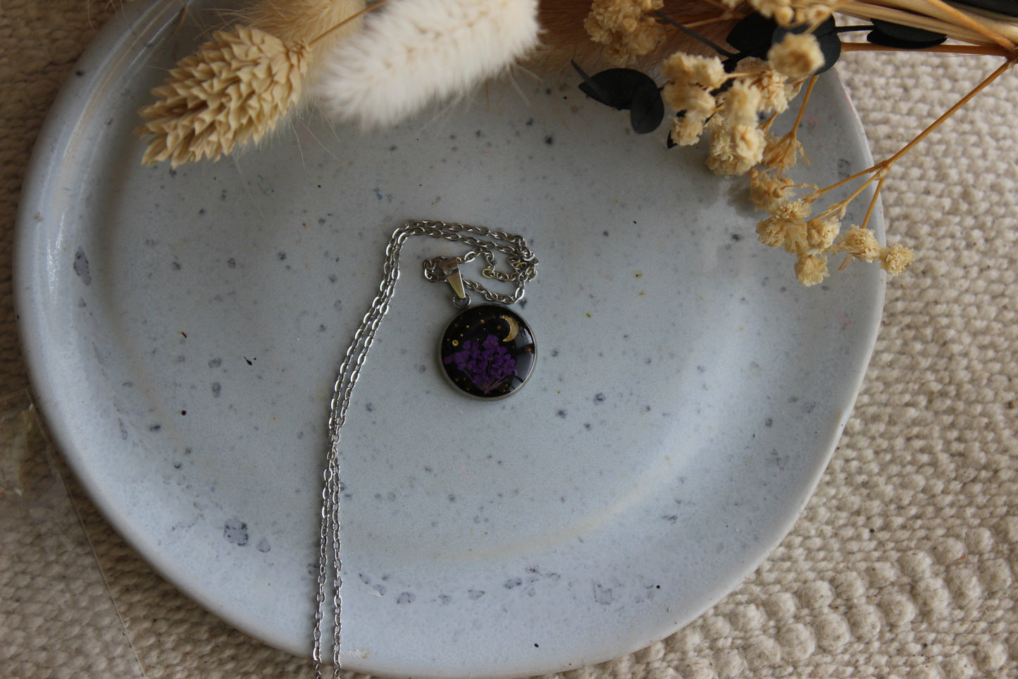 Starry Night with Purple Petal Pendant Necklace (with chain)
