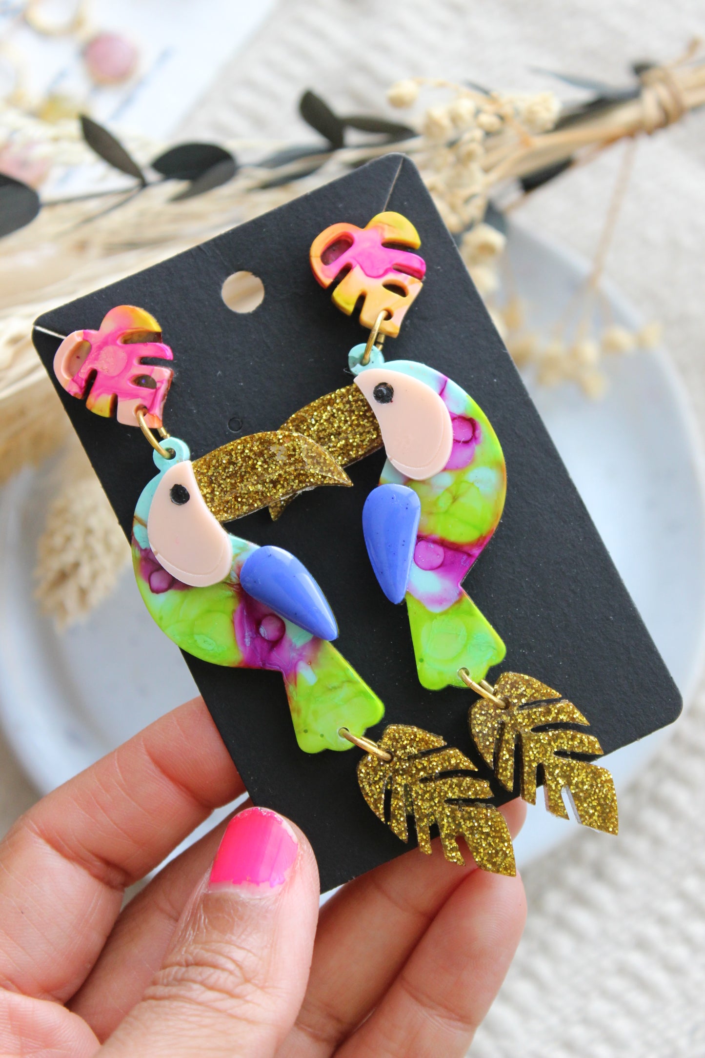 Tropical Bird Statement Earrings