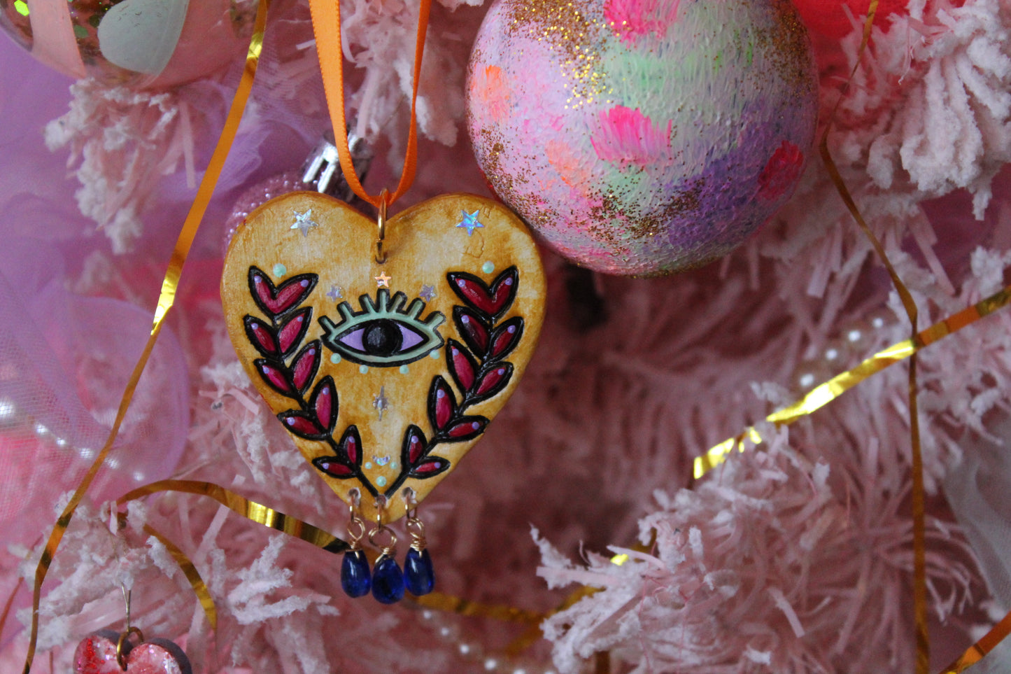 Clay Seeing Eye heart Ornament