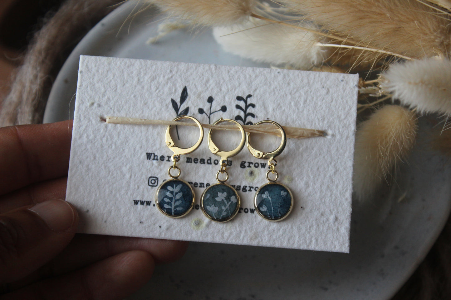 White Petals on Blue Stitchmarker Set