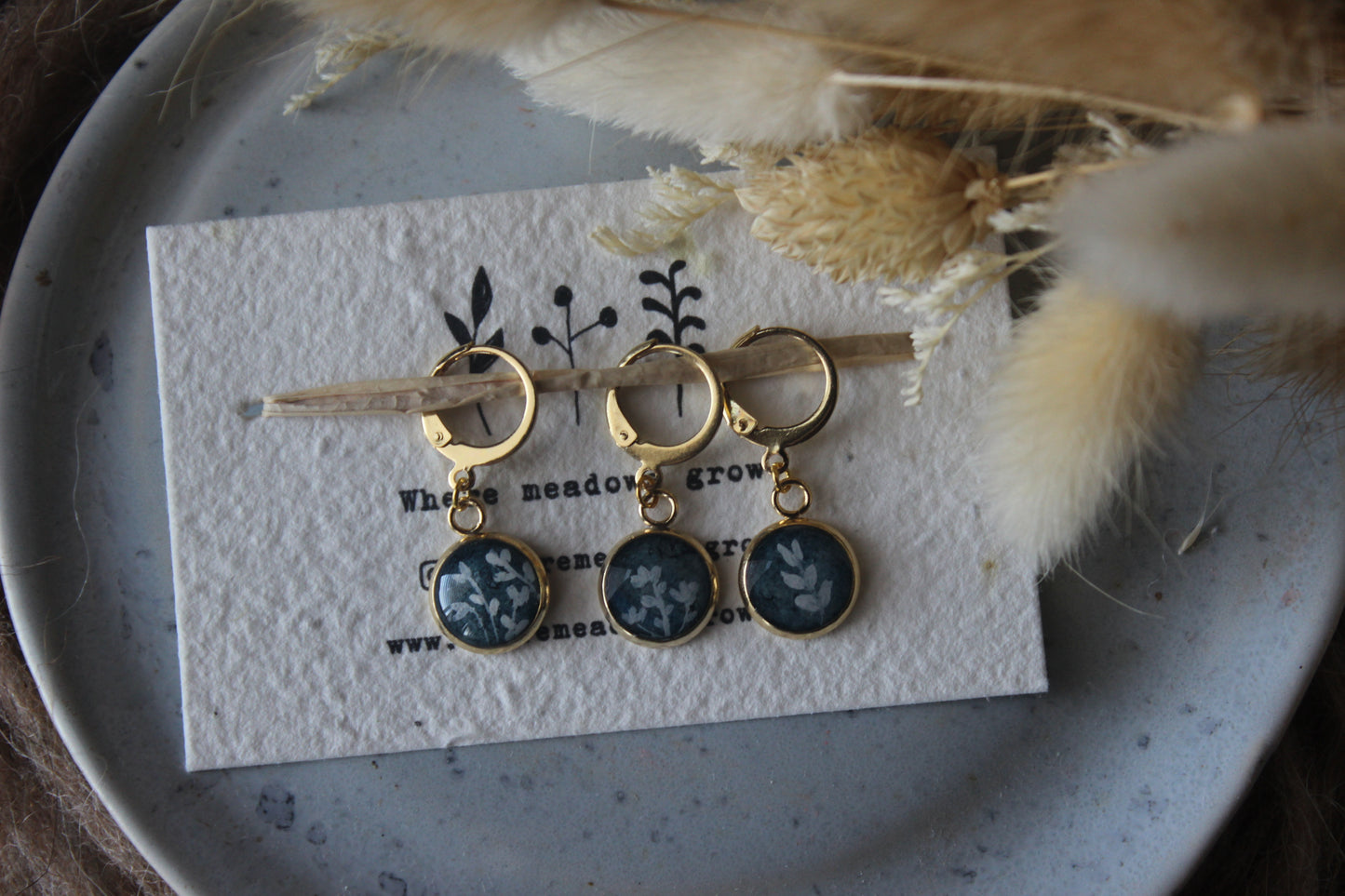 White Petals on Blue Stitchmarker Set