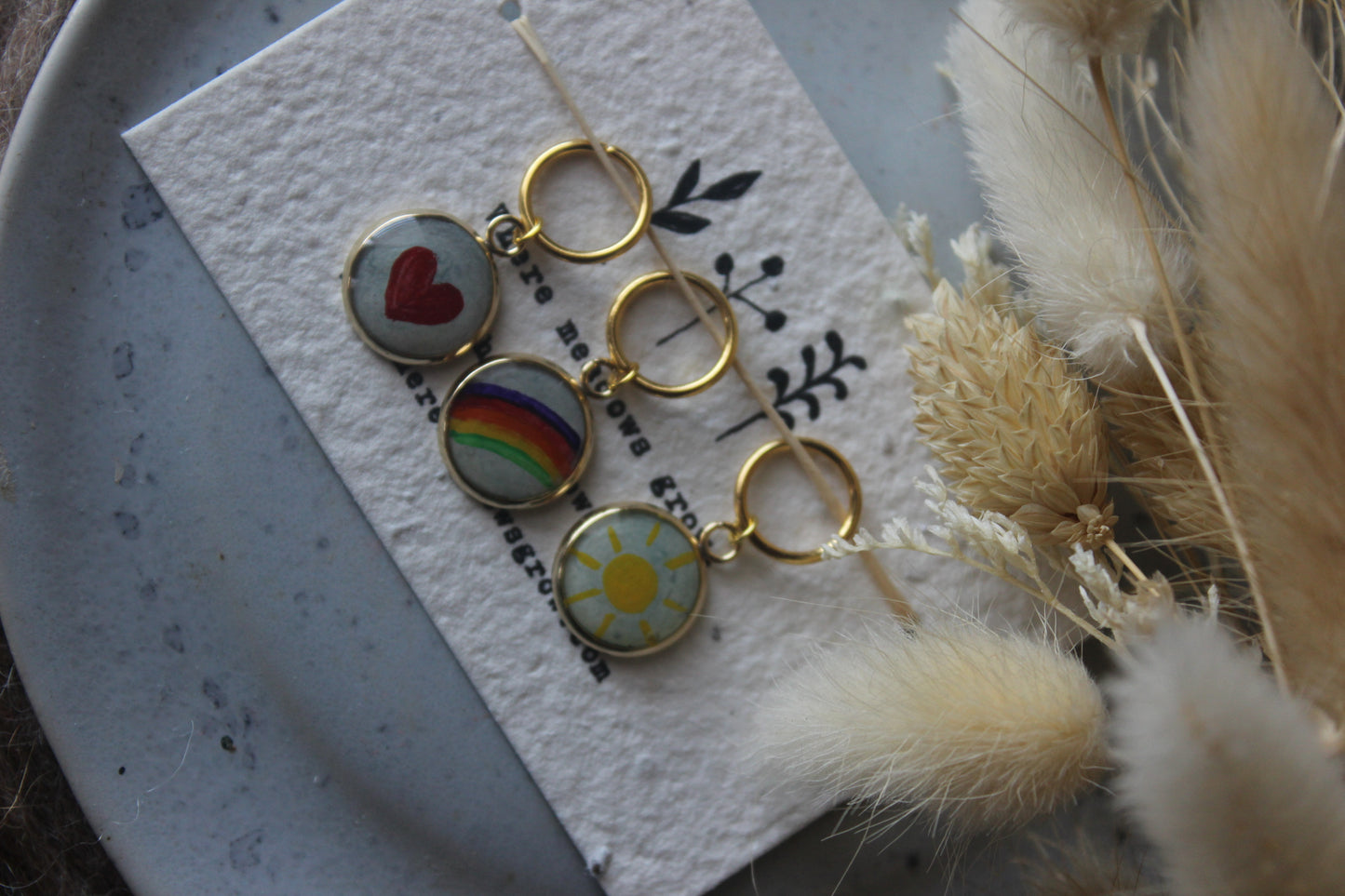 Heart Rainbow and Sun Stitchmarker Set
