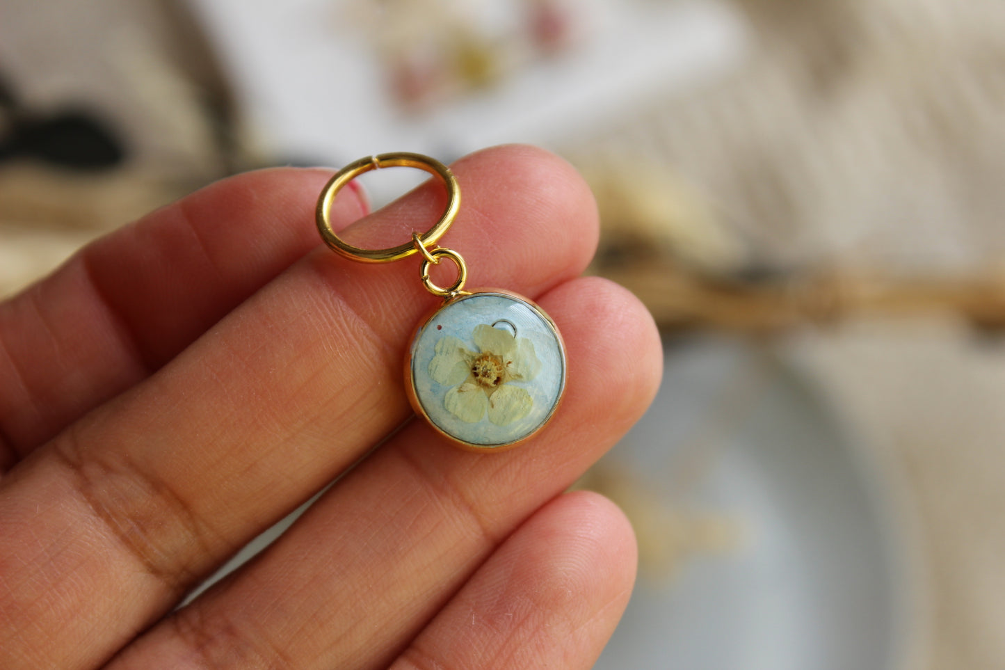 White Petal on Blue Stitchmarker (Single)