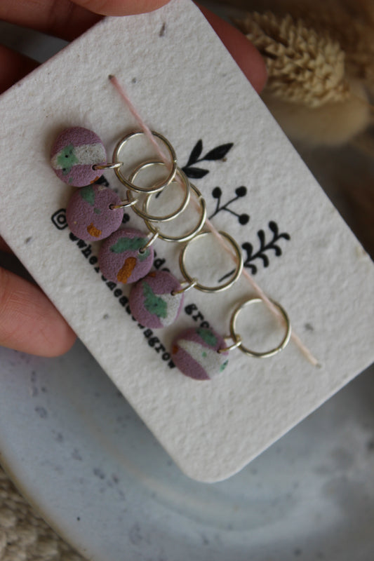 Purple Abstract Polymer Clay Stitchmarker Set