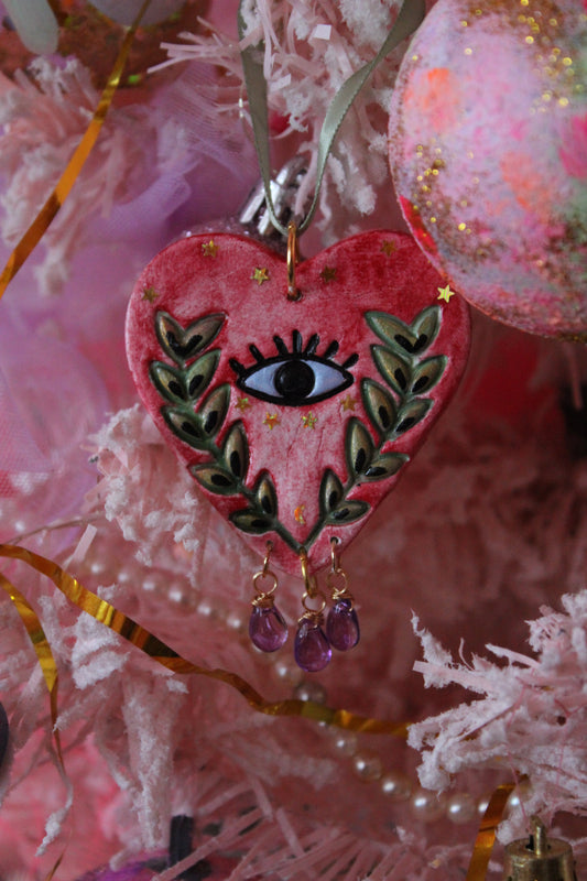 Clay Seeing Eye Heart Ornament