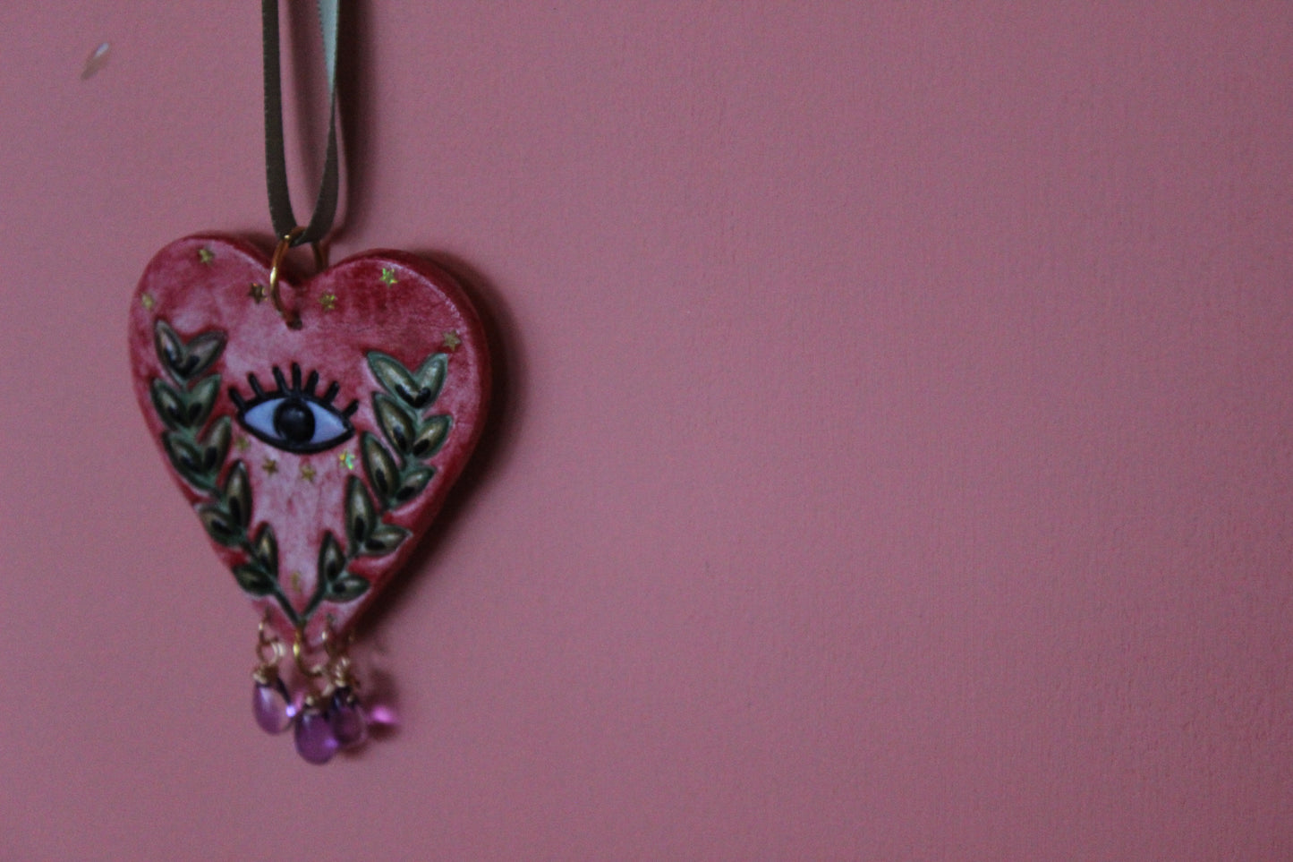 Clay Seeing Eye Heart Ornament