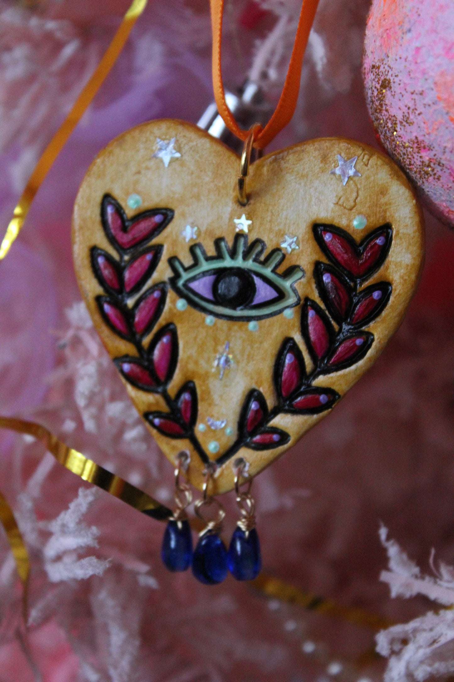 Clay Seeing Eye heart Ornament