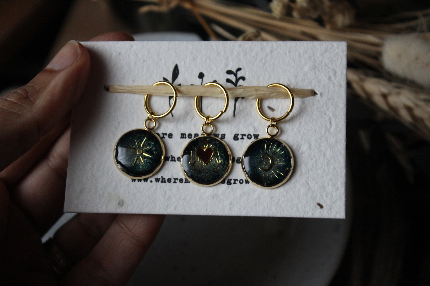 Sun Moon and Sacred Heart Stitchmarker Set