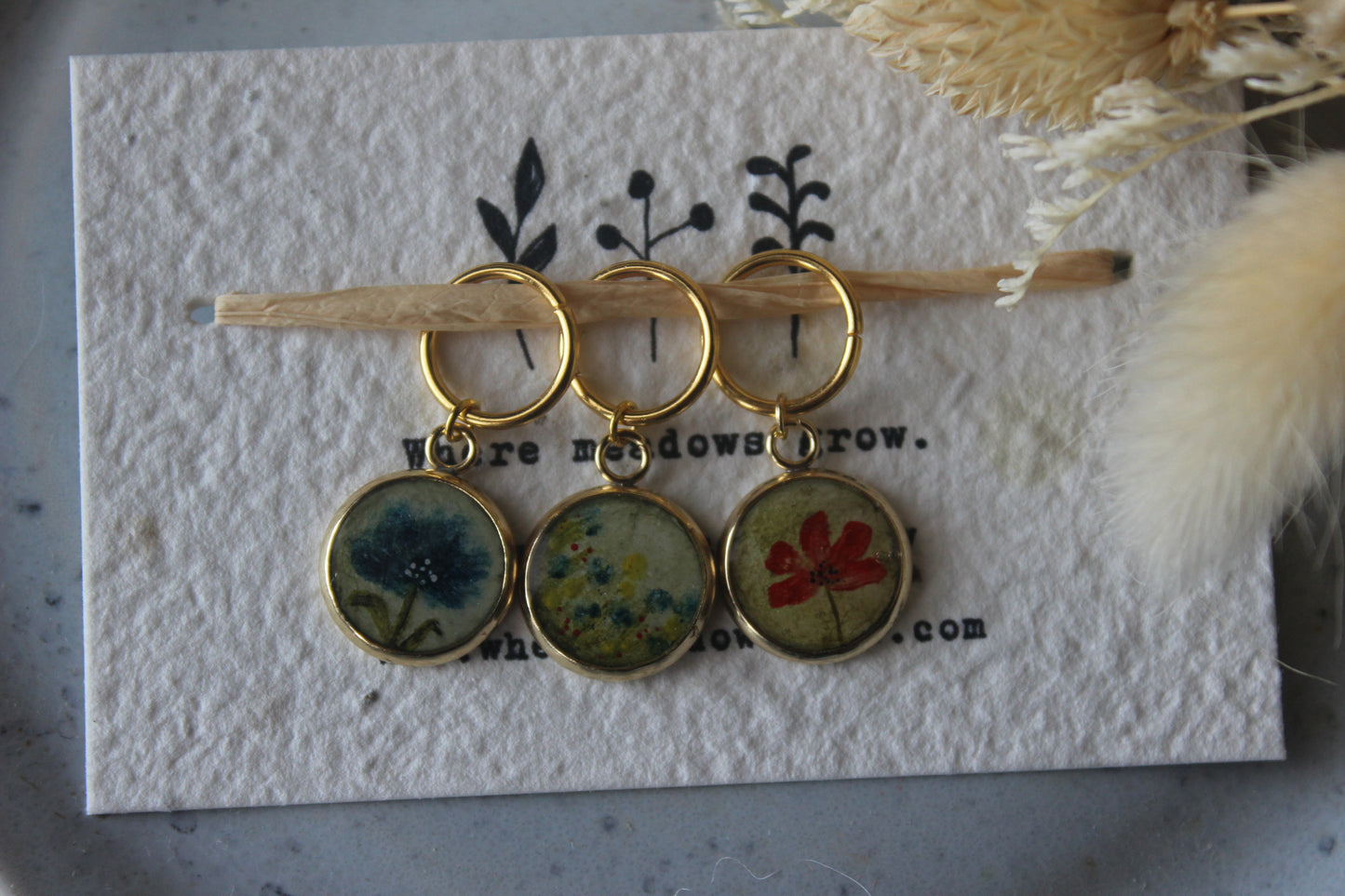 Blue and Red Blossom Meadow Stitchmarker Set
