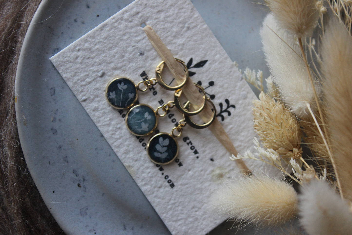 White Petals on Blue Stitchmarker Set