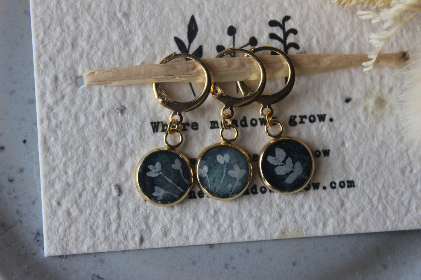 White Petals on Blue Stitchmarker Set