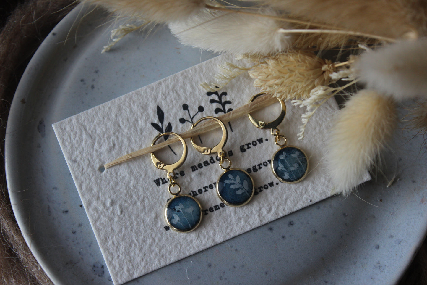 White Petals on Blue Stitchmarker Set