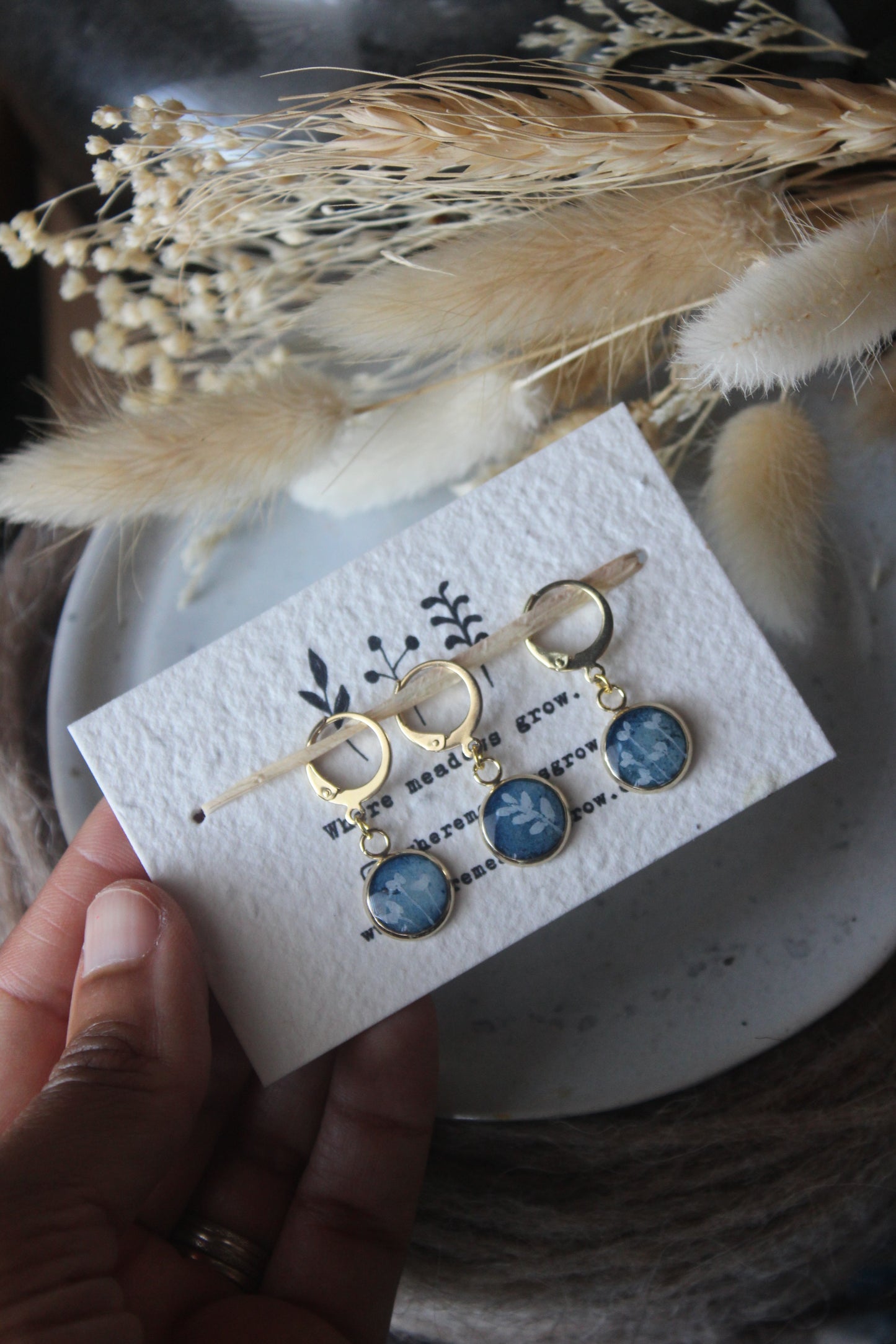 White Petals on Blue Stitchmarker Set
