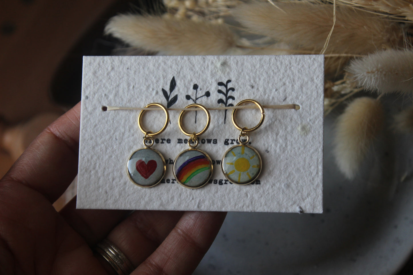 Heart Rainbow and Sun Stitchmarker Set