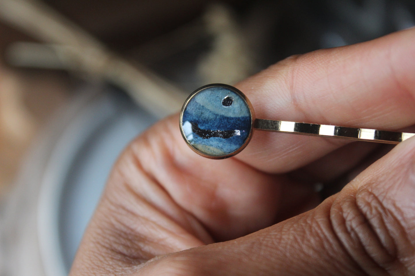 Silvery Moon at Sea Hairpin