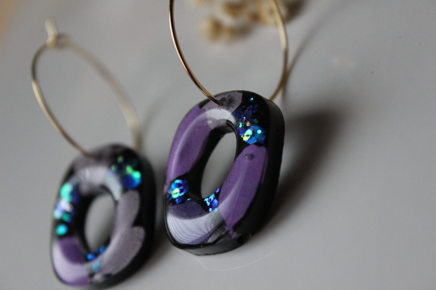 Botanical Hoop Earrings - 'Purple Petals' (Celestial Collection)