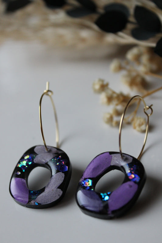 Botanical Hoop Earrings - 'Purple Petals' (Celestial Collection)