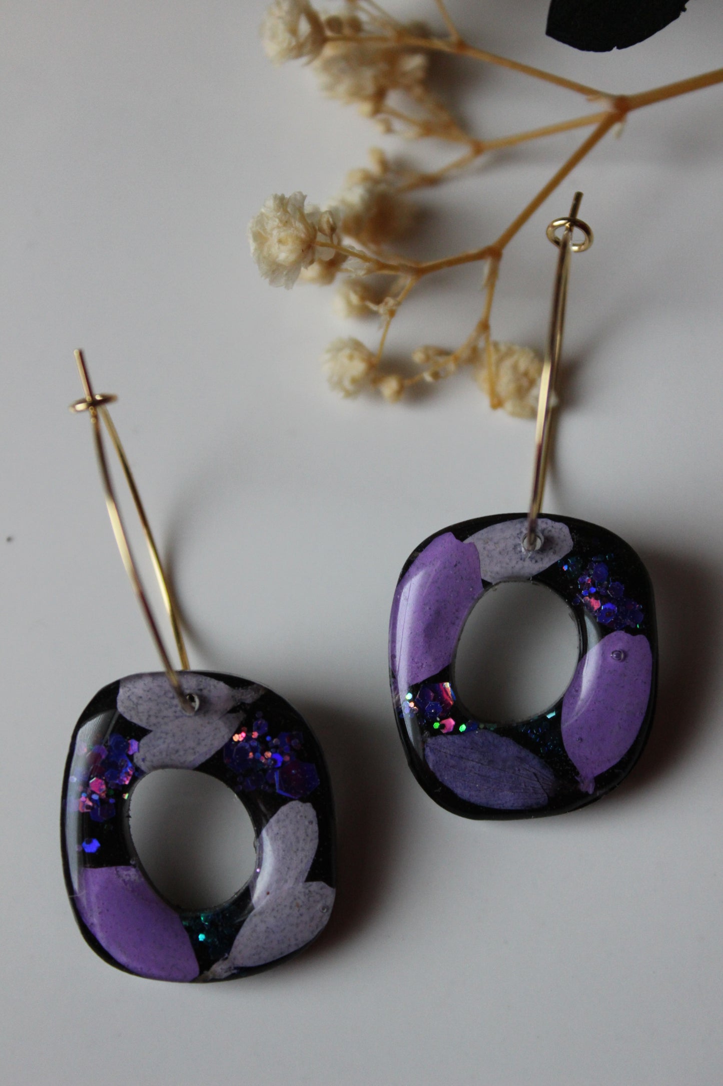 Botanical Hoop Earrings - 'Purple Petals' (Celestial Collection)